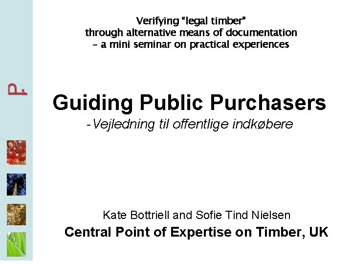 Verifying “legal timber” through alternative means of documentation – a mini seminar on practical