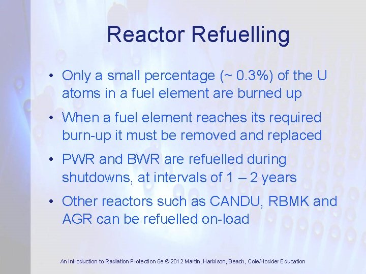 Reactor Refuelling • Only a small percentage (~ 0. 3%) of the U atoms