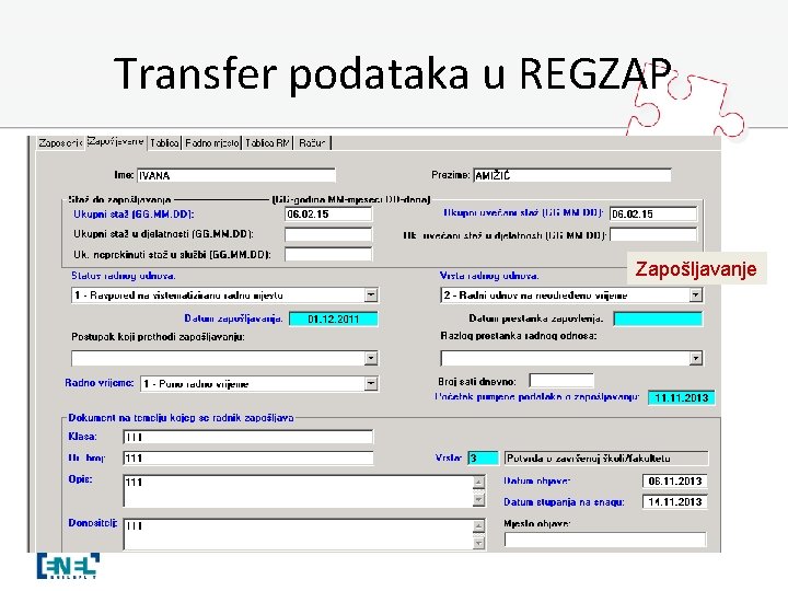 Transfer podataka u REGZAP Zapošljavanje 