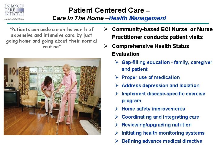 Patient Centered Care – Care In The Home –Health Management “Patients can undo a