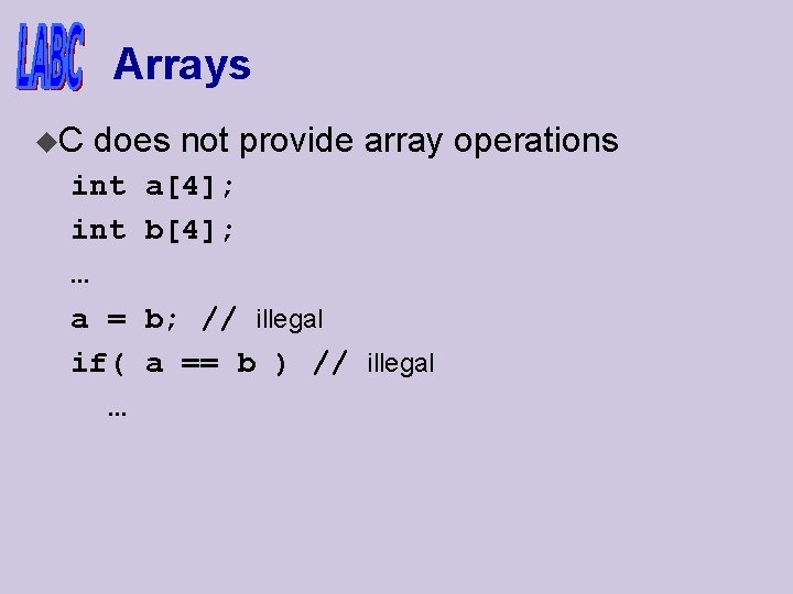 Arrays u. C does not provide array operations int … a = if( …