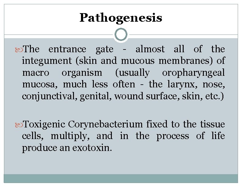 Pathogenesis The entrance gate - almost all of the integument (skin and mucous membranes)