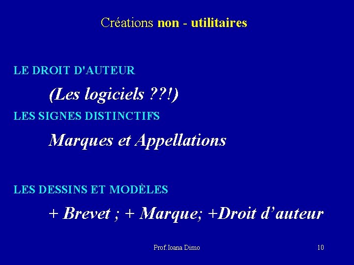 Créations non - utilitaires LE DROIT D'AUTEUR (Les logiciels ? ? !) LES SIGNES