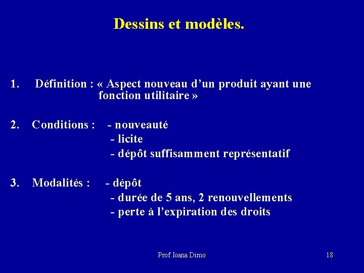 Dessins et modèles. 1. Définition : « Aspect nouveau d’un produit ayant une fonction