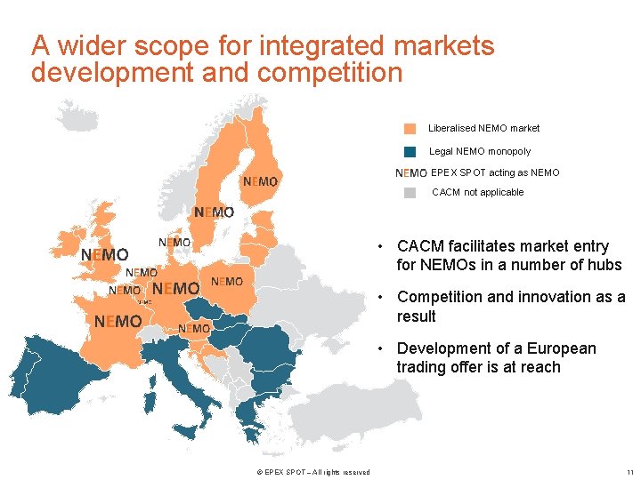 A wider scope for integrated markets development and competition Liberalised NEMO market Legal NEMO