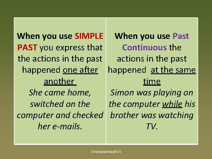 When you use SIMPLE PAST you express that the actions in the past happened