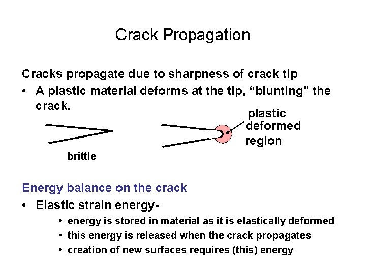 Crack Propagation Cracks propagate due to sharpness of crack tip • A plastic material