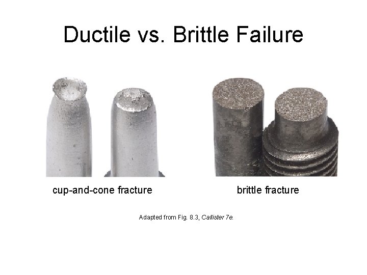 Ductile vs. Brittle Failure cup-and-cone fracture Adapted from Fig. 8. 3, Callister 7 e.