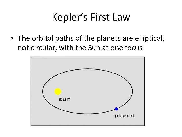 Kepler’s First Law • The orbital paths of the planets are elliptical, not circular,