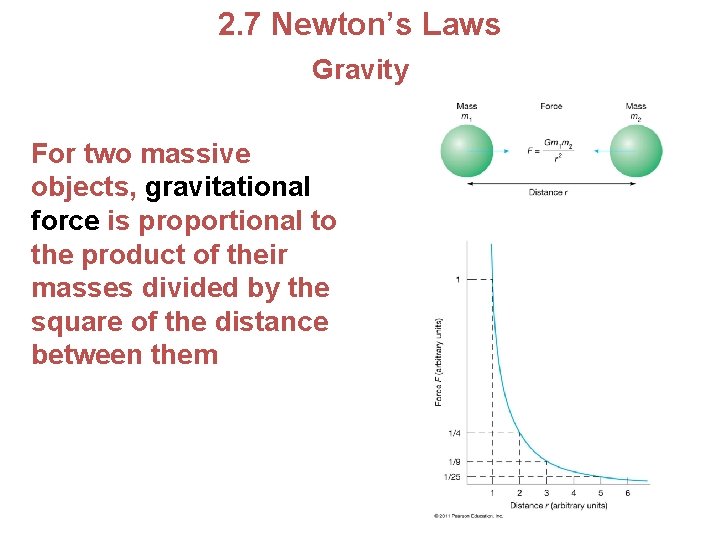2. 7 Newton’s Laws Gravity For two massive objects, gravitational force is proportional to