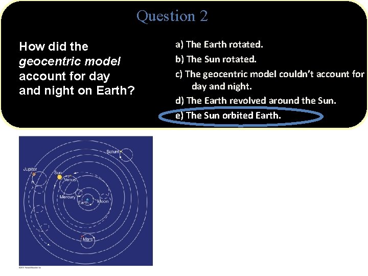 Question 2 How did the geocentric model account for day and night on Earth?