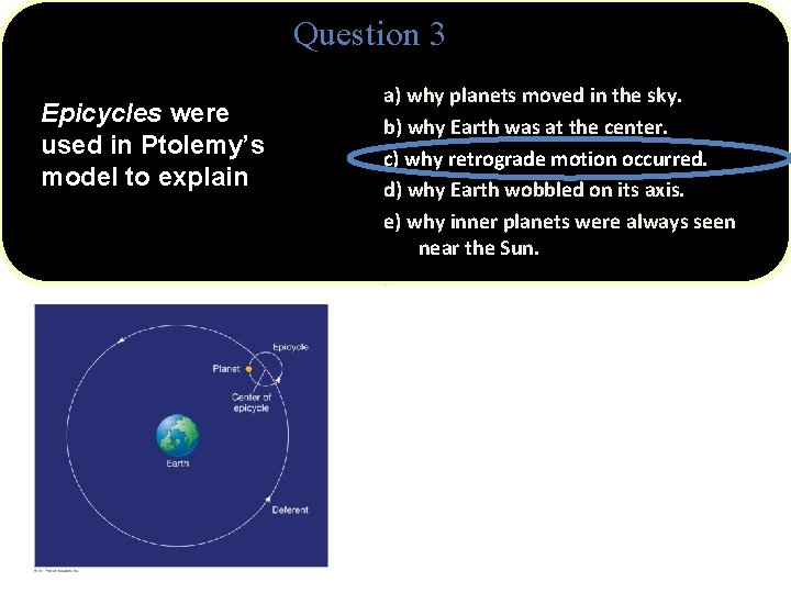 Question 3 Epicycles were used in Ptolemy’s model to explain a) why planets moved