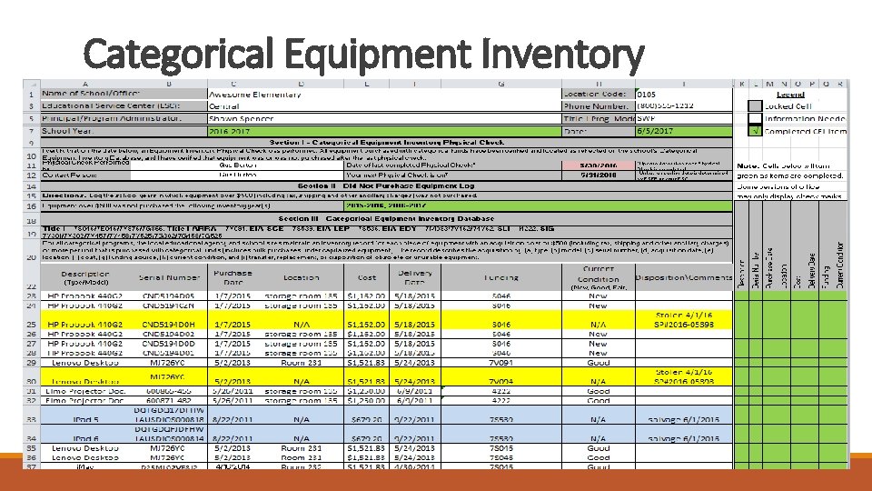 Categorical Equipment Inventory 