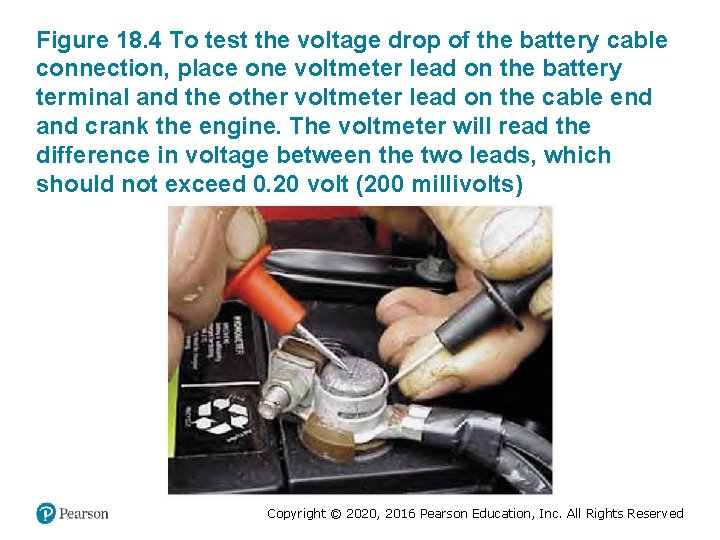 Figure 18. 4 To test the voltage drop of the battery cable connection, place Figure 18. 4 To test the voltage drop of the battery cable connection, place