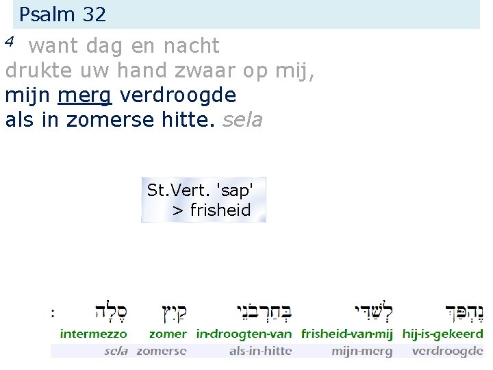 Psalm 32 want dag en nacht drukte uw hand zwaar op mij, mijn merg