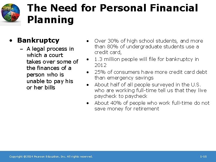 The Need for Personal Financial Planning • Bankruptcy – A legal process in which