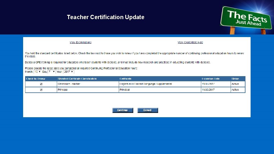 Teacher Certification Update 