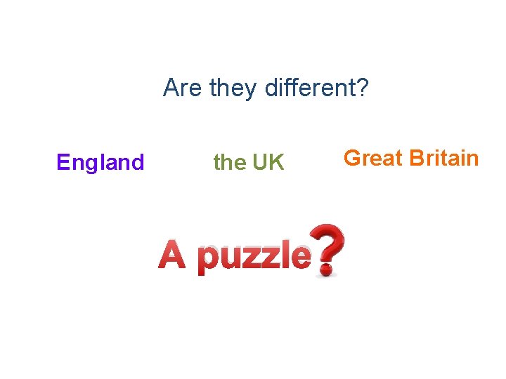 Are they different? England the UK A puzzle Great Britain 