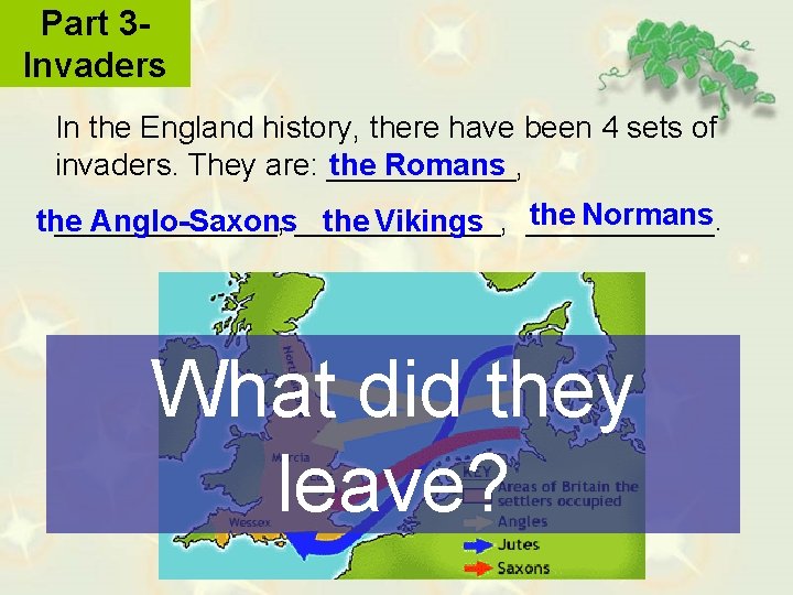 Part 3 Invaders In the England history, there have been 4 sets of invaders.