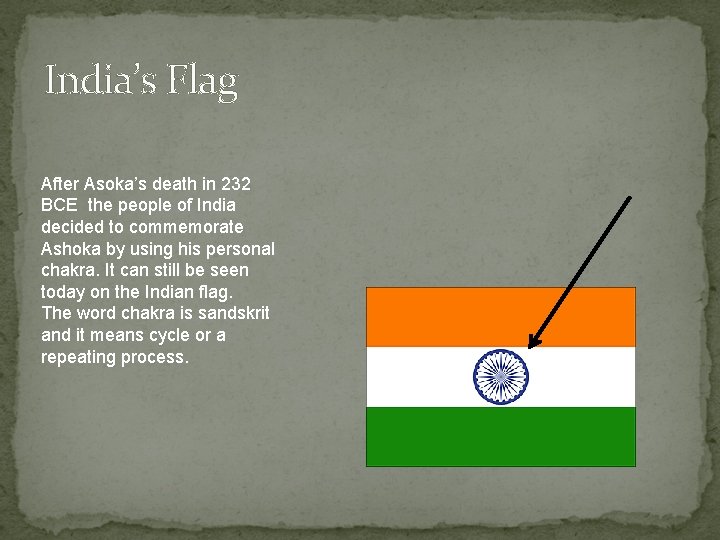 India’s Flag After Asoka’s death in 232 BCE the people of India decided to