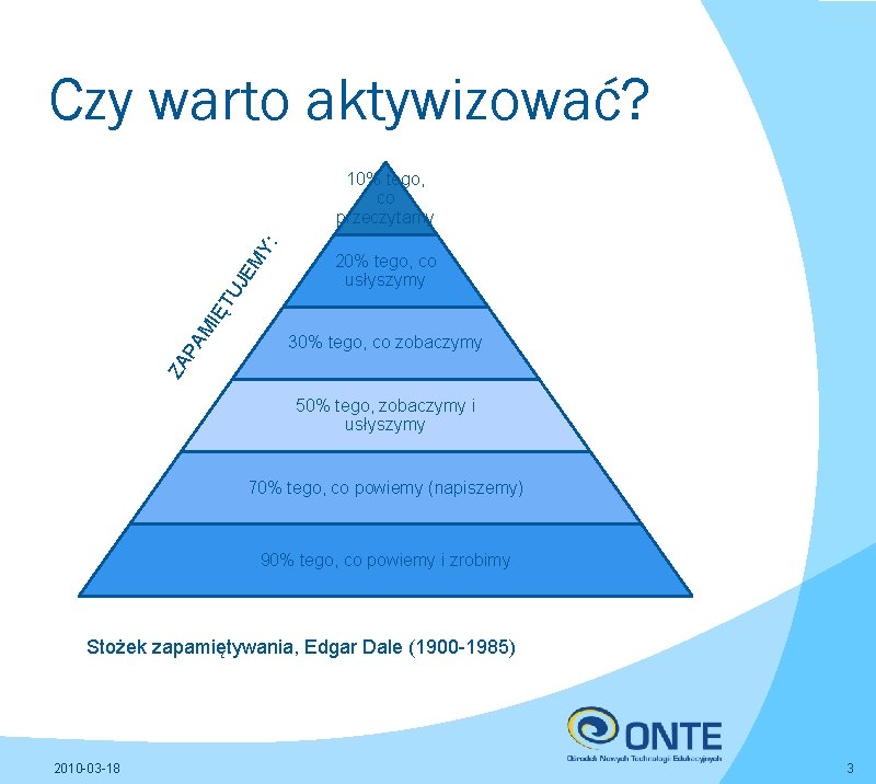 Czy warto aktywizować? 20% tego, co usłyszymy 30% tego, co zobaczymy ZA PA MI