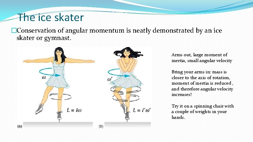The ice skater �Conservation of angular momentum is neatly demonstrated by an ice skater