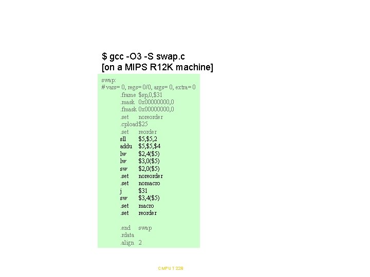 $ gcc -O 3 -S swap. c [on a MIPS R 12 K machine]