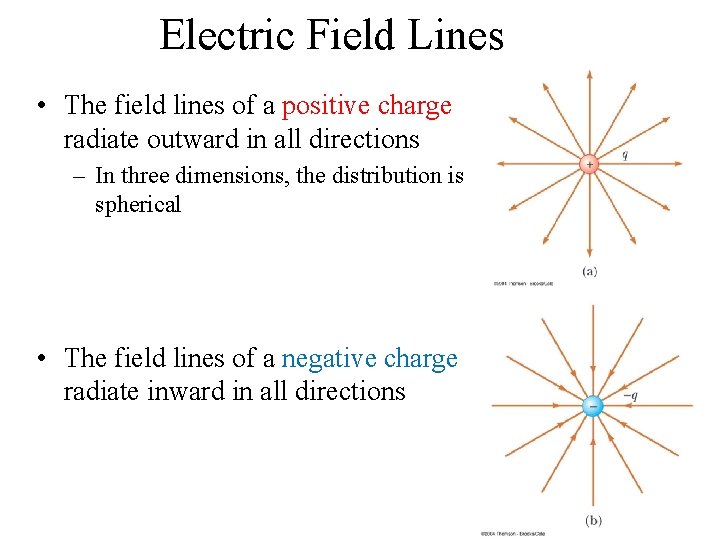 Electric Field Lines • The field lines of a positive charge radiate outward in