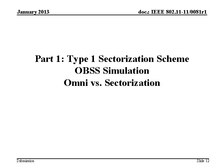 January 2013 doc. : IEEE 802. 11 -11/0081 r 1 Part 1: Type 1