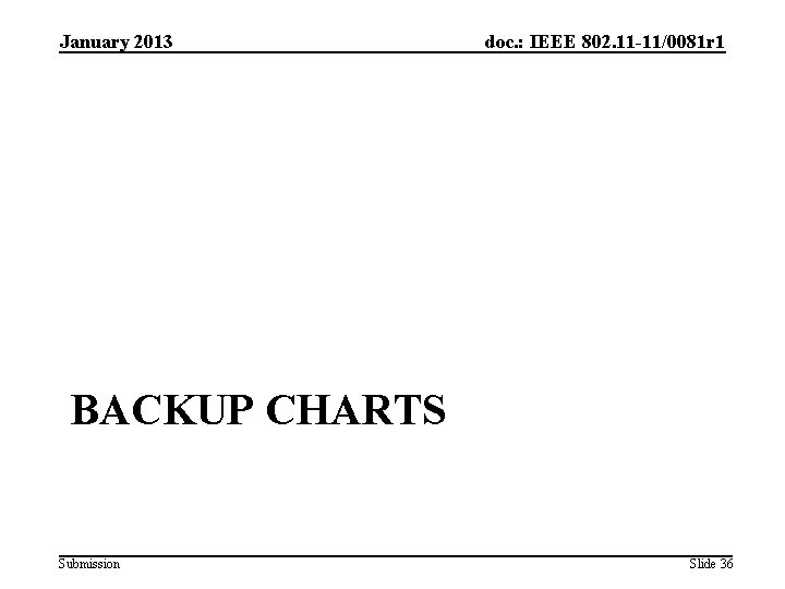 January 2013 doc. : IEEE 802. 11 -11/0081 r 1 BACKUP CHARTS Submission Slide