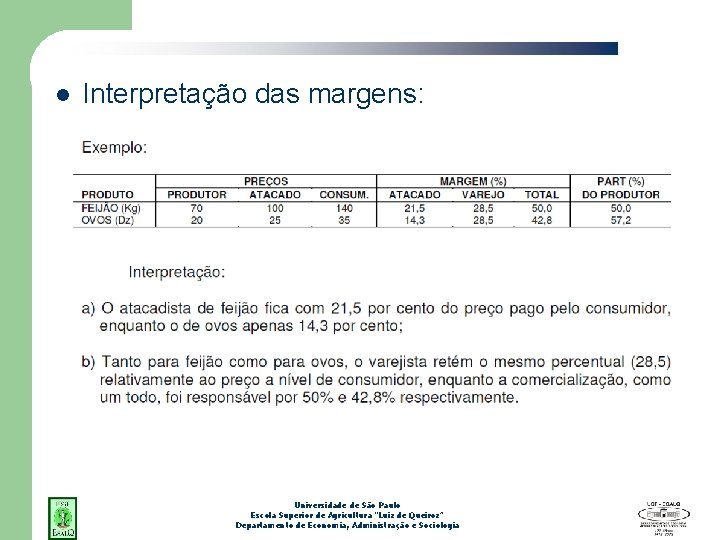 l Interpretação das margens: Universidade de São Paulo Escola Superior de Agricultura “Luiz de