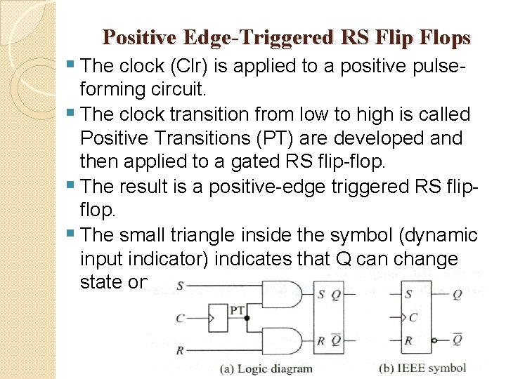 Positive Edge-Triggered RS Flip Flops § The clock (Clr) is applied to a positive