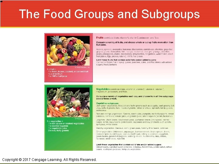 The Food Groups and Subgroups Copyright © 2017 Cengage Learning. All Rights Reserved. 