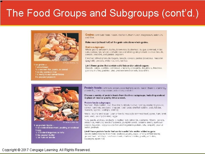 The Food Groups and Subgroups (cont’d. ) Copyright © 2017 Cengage Learning. All Rights