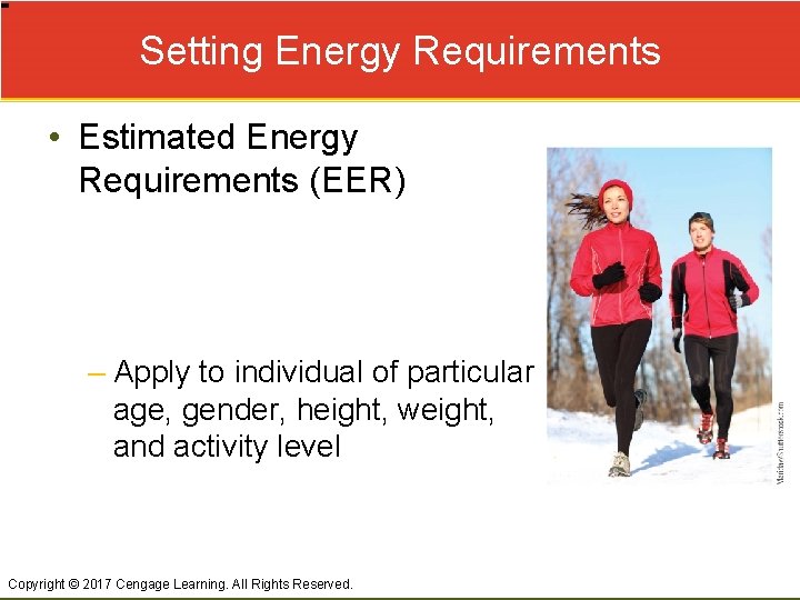 Setting Energy Requirements • Estimated Energy Requirements (EER) – Apply to individual of particular