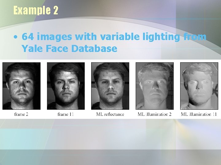 Example 2 • 64 images with variable lighting from Yale Face Database 