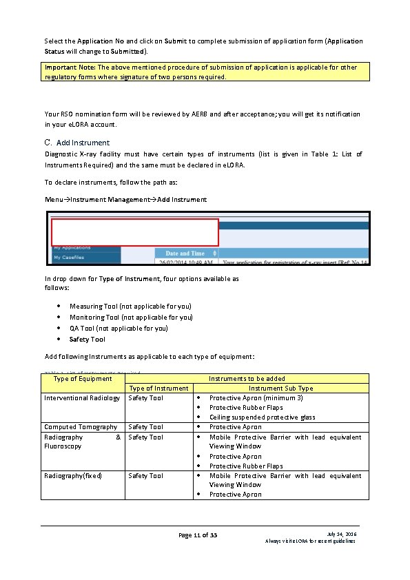 Select the Application No and click on Submit to complete submission of application form