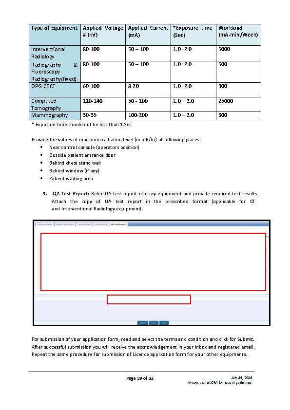 Type of Equipment Applied Voltage Applied Current *Exposure time Workload # (k. V) (m.