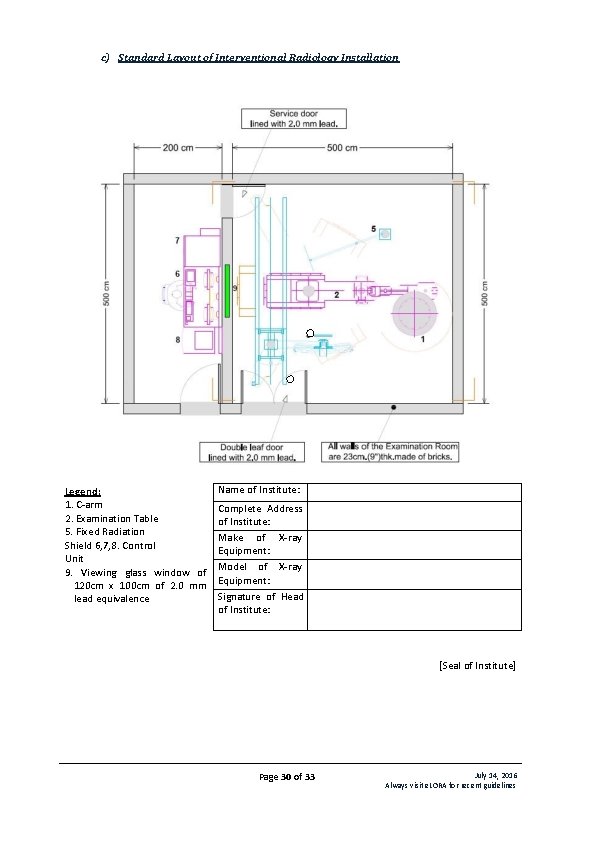 c) Standard Layout of Interventional Radiology Installation Legend: 1. C-arm 2. Examination Table 5.