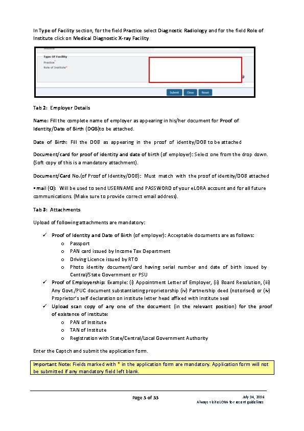 In Type of Facility section, for the field Practice select Diagnostic Radiology and for