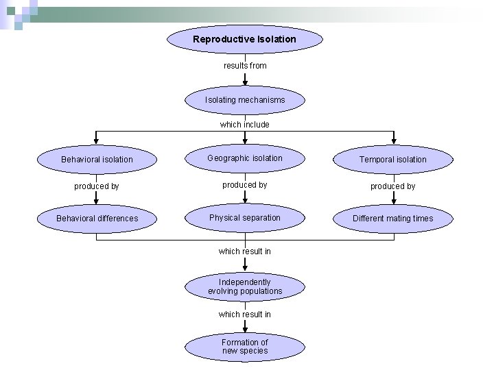 Reproductive Isolation results from Isolating mechanisms which include Behavioral isolation Geographic isolation Temporal isolation