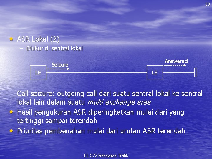 33 • ASR Lokal (2) – Diukur di sentral lokal Answered Seizure LE •