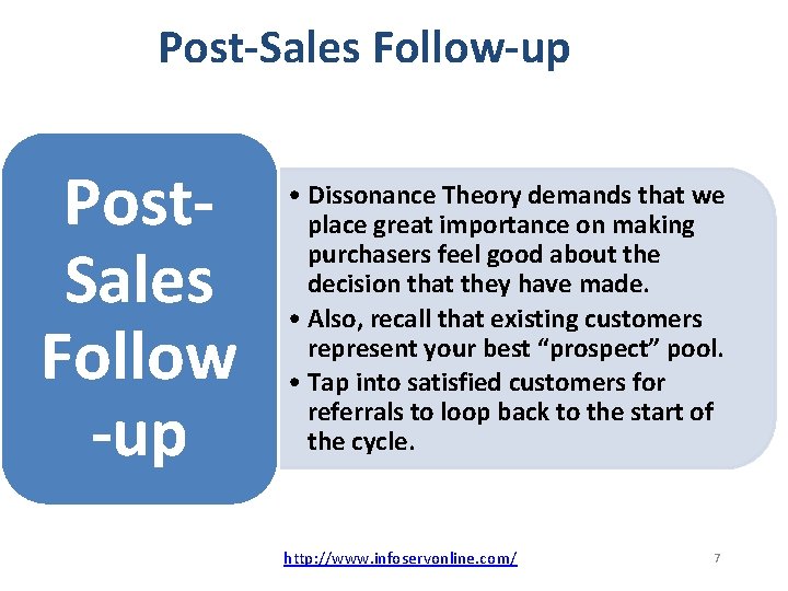 Post-Sales Follow-up Post. Sales Follow -up • Dissonance Theory demands that we place great