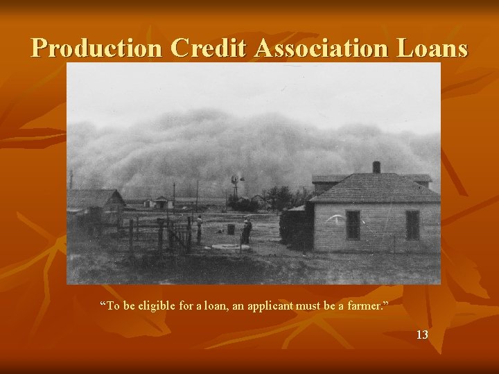 Production Credit Association Loans “To be eligible for a loan, an applicant must be