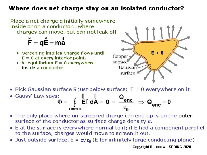 Where does net charge stay on an isolated conductor? Place a net charge q