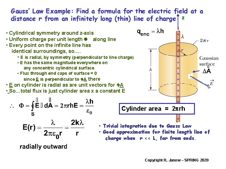Gauss’ Law Example: Find a formula for the electric field at a distance r