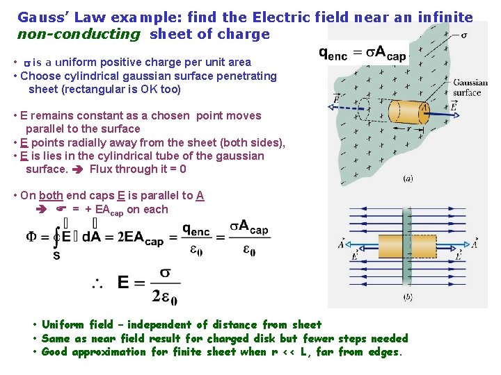 Gauss’ Law example: find the Electric field near an infinite non-conducting sheet of charge