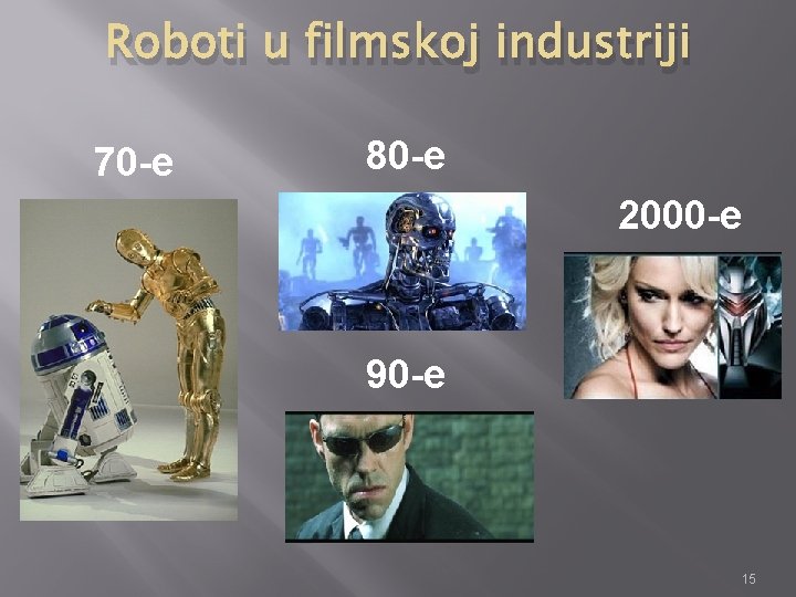 Roboti u filmskoj industriji 70 -e 80 -e 2000 -e 90 -e 15 