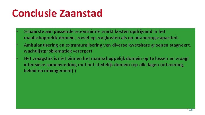 Conclusie Zaanstad • • • Schaarste aan passende woonruimte werkt kosten opdrijvend in het