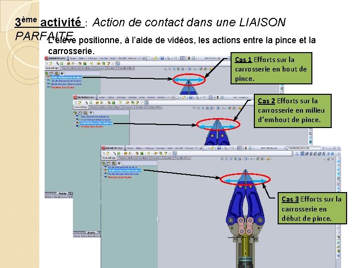 3ème activité : Action de contact dans une LIAISON PARFAITE L’élève positionne, à l’aide